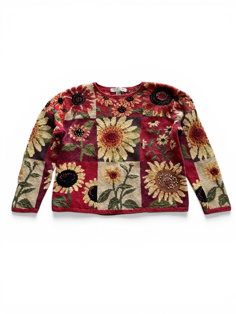 David Brooks Sunflower Patchwork Knit Sweater In … - image 2